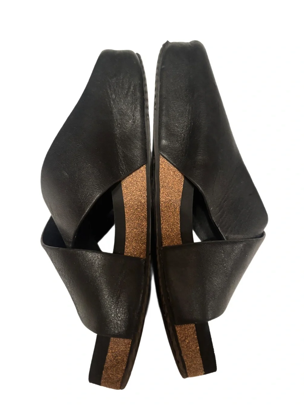 Volatile Black Leather Slide Sandals Size 8 Minimalist Cork Footbed Comfort